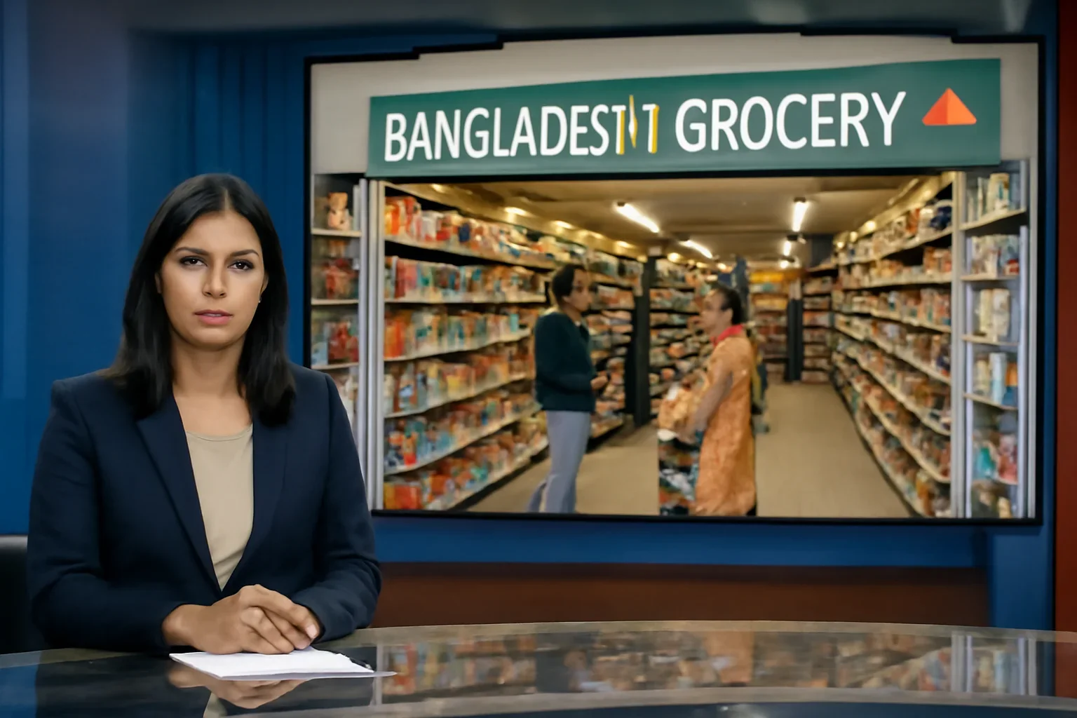Bangladeshi Grocery Store Canada shown in a Canada-based Bangla newsroom setting