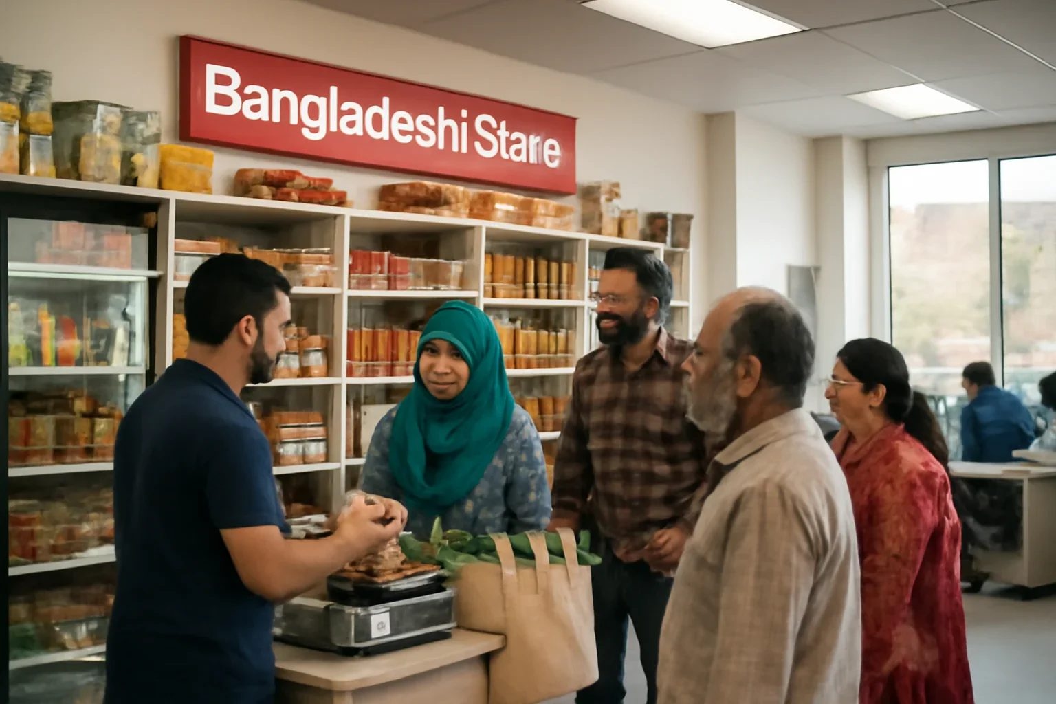 Bangladeshi Store Near Me shown in a Canada-based Bangla newsroom setting