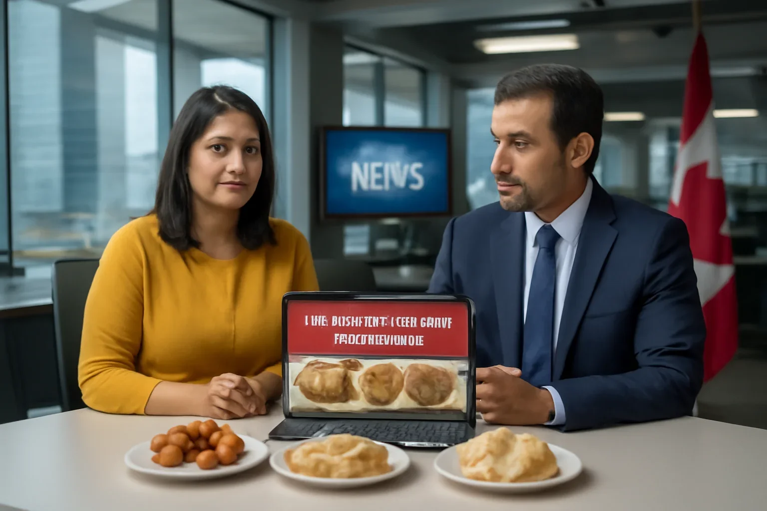 Bangladeshi Sweets Online Canada shown in a Canada-based Bangla newsroom setting