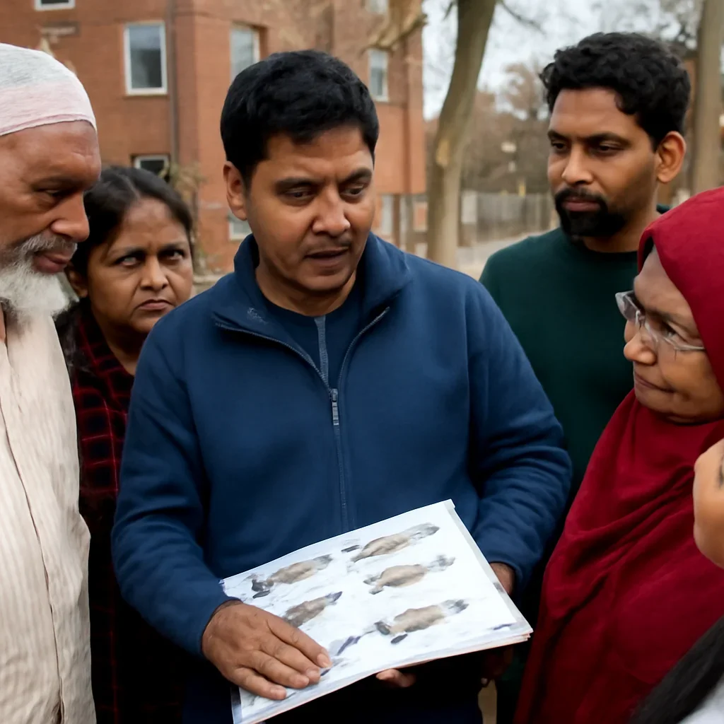 Readers and community members engaging with bangladeshi fish guide in Canada
