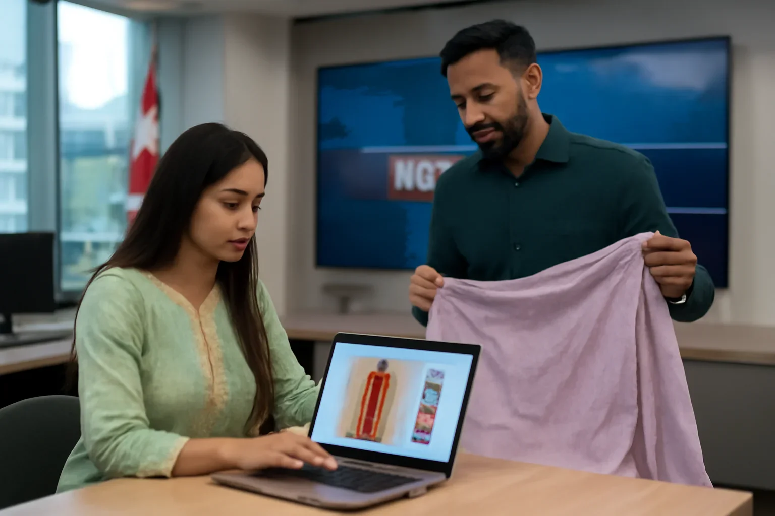How to Buy Bangladeshi Clothing Online shown in a Canada-based Bangla newsroom setting