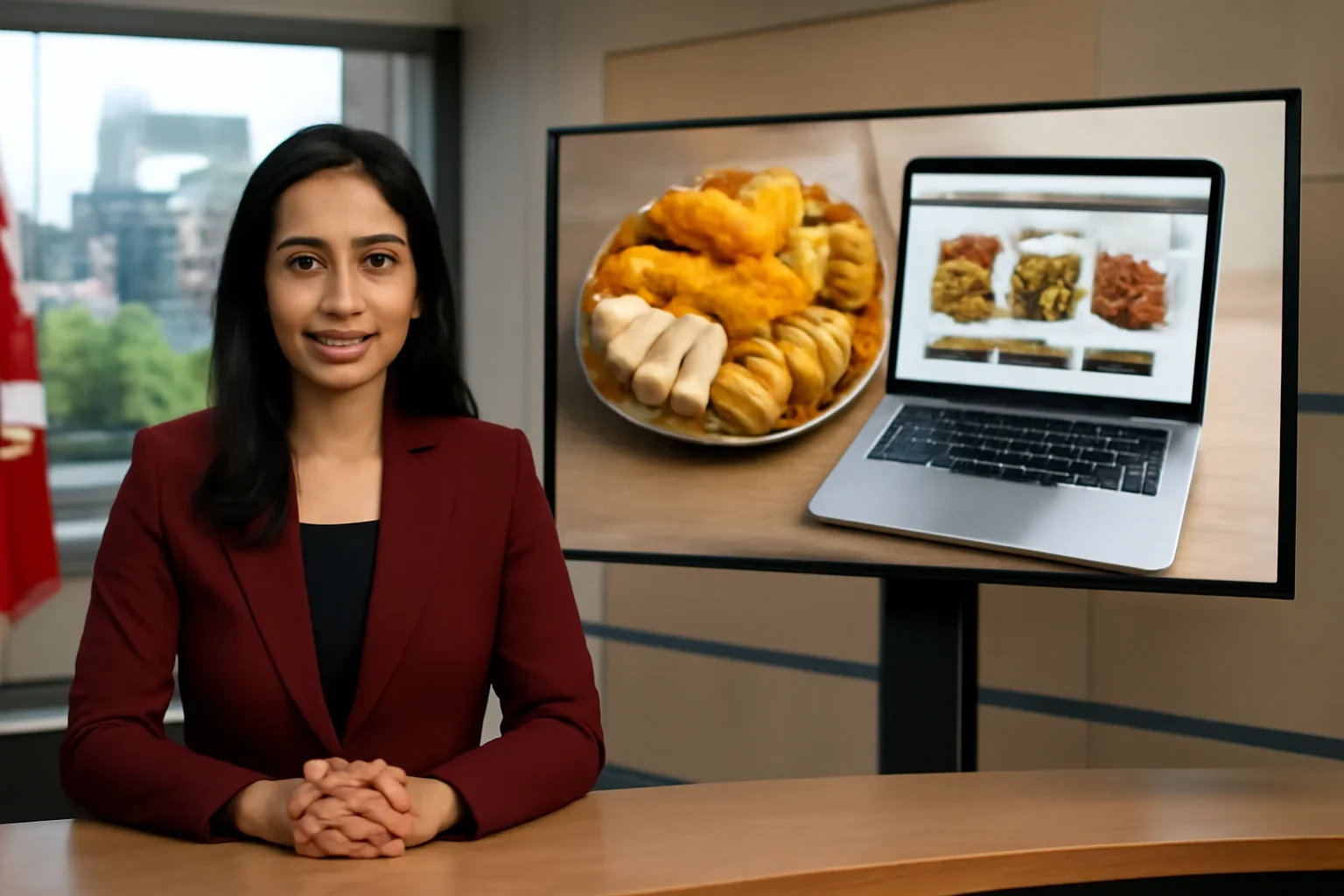 How to Buy Bangladeshi Sweets Online in Canada shown in a Canada-based Bangla newsroom setting