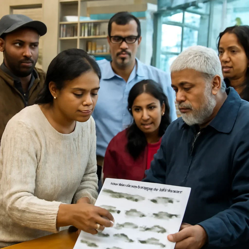 Readers and community members engaging with ilish and bangladeshi fish guide in Canada
