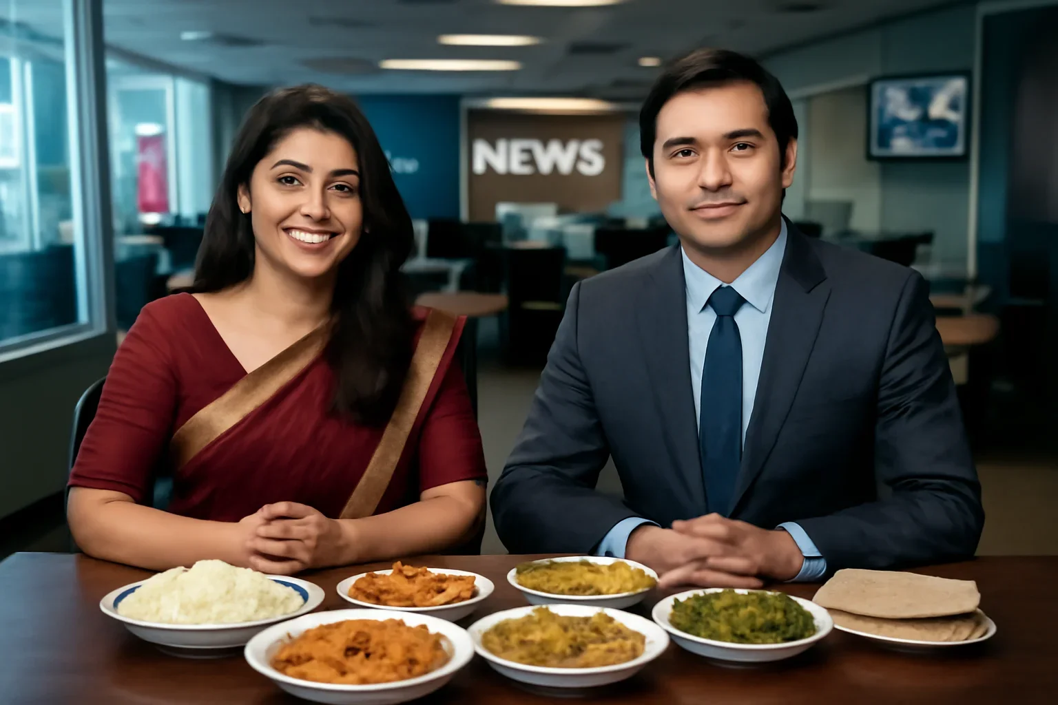 Traditional Food of Bangladesh shown in a Canada-based Bangla newsroom setting