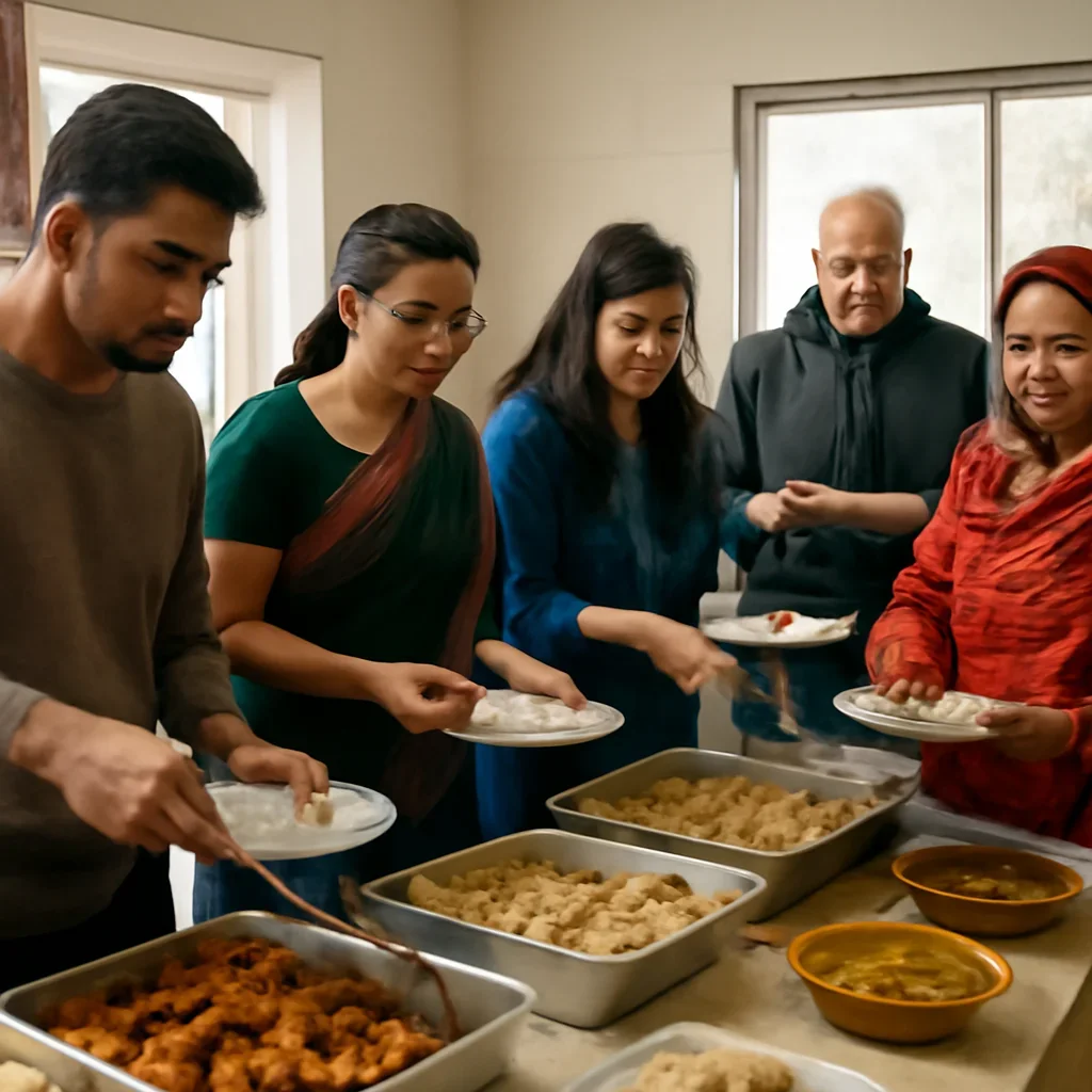 Readers and community members engaging with traditional food of bangladesh in Canada