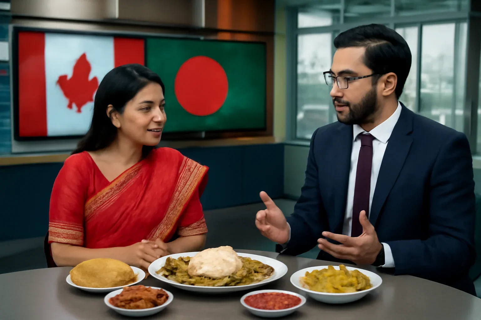 What Food Is Bangladesh Known For? shown in a Canada-based Bangla newsroom setting