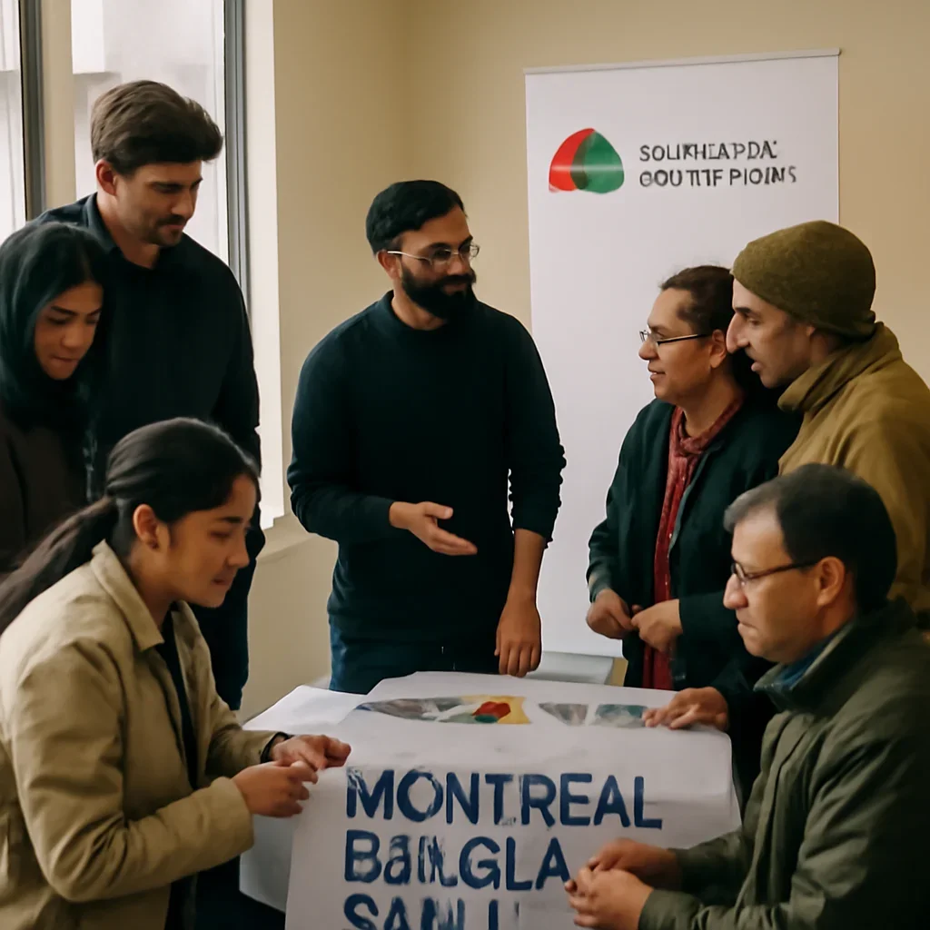 Readers and community members engaging with montreal bangla desk in Canada