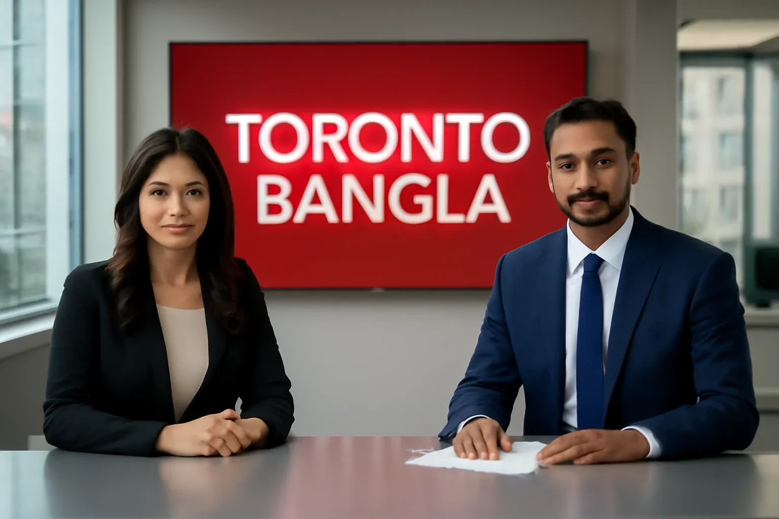 Toronto Bangla desk shown in a Canada-based Bangla newsroom setting