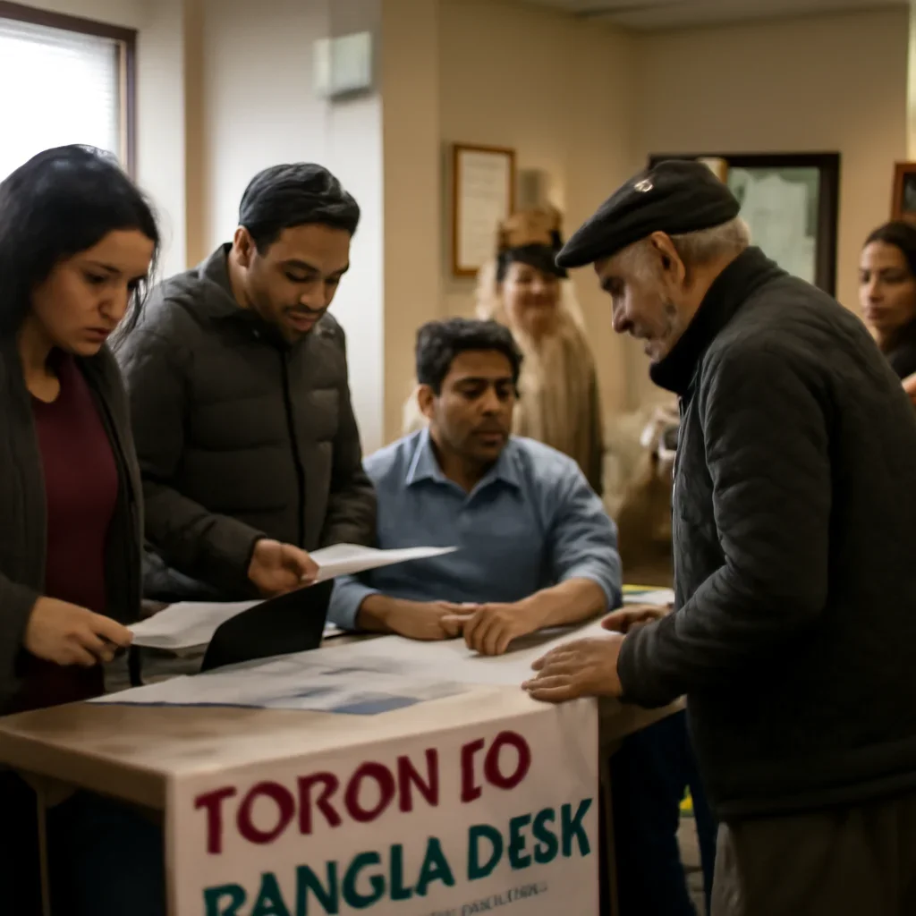 Readers and community members engaging with toronto bangla desk in Canada