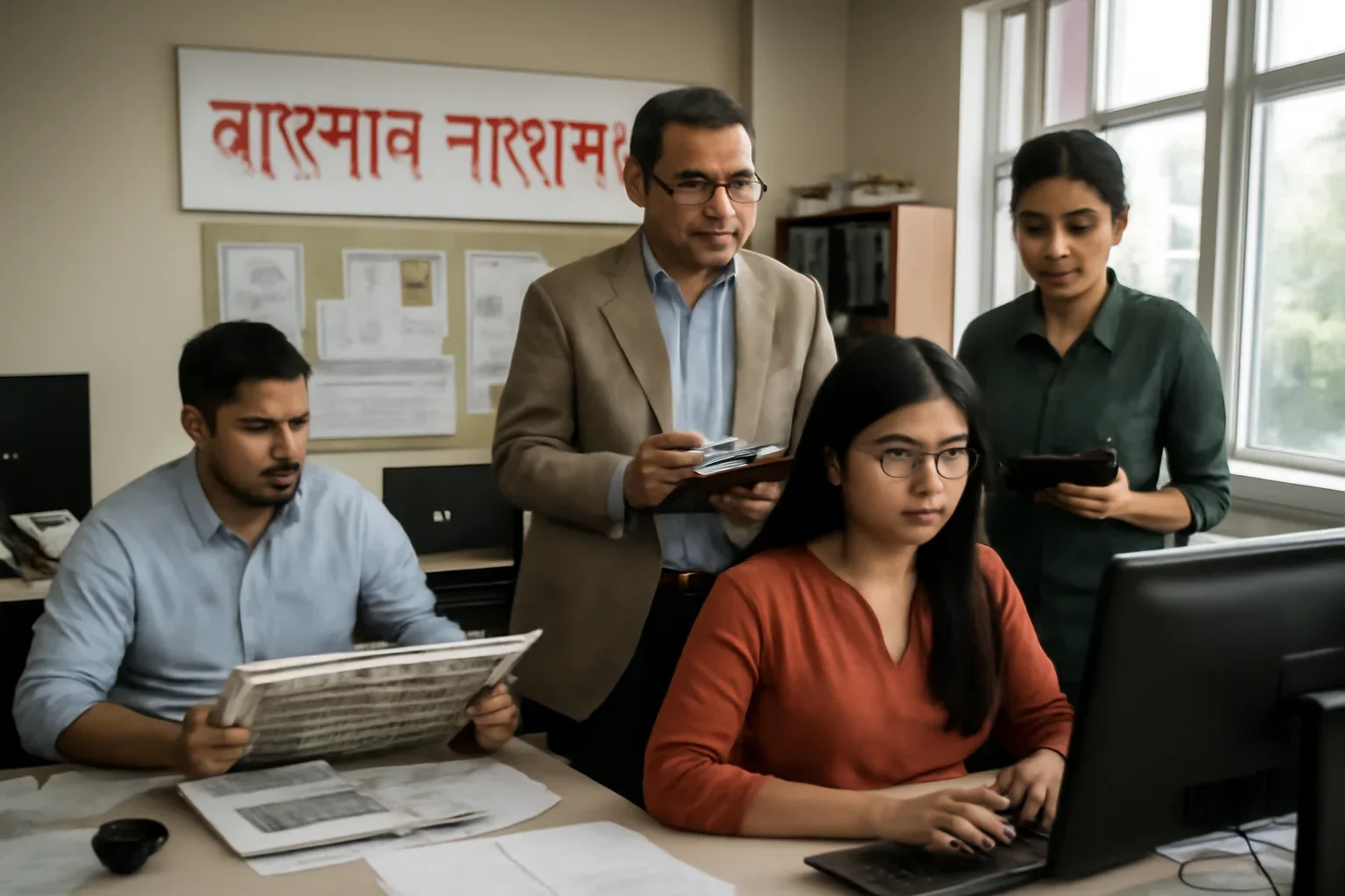 Advertising, reader support, and sponsorships are priced around real newsroom work shown in a Canada-based Bangla newsroom setting
