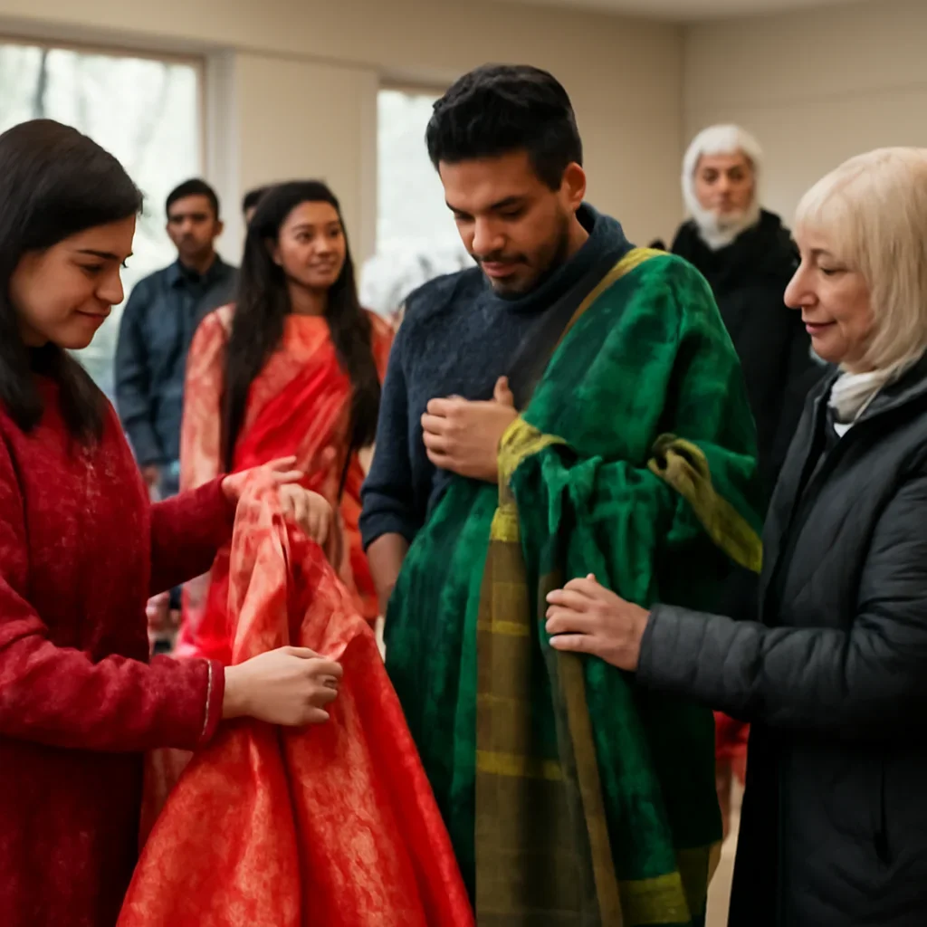 Readers and community members engaging with traditional bangladeshi dresses canada in Canada